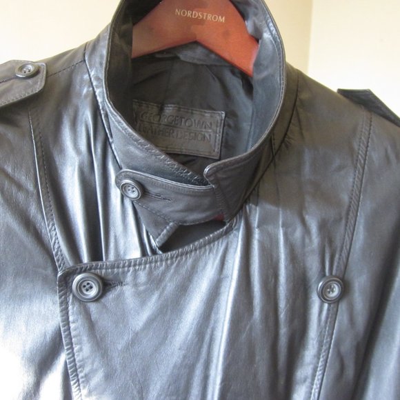 Men's black Leather Coat Sz L - Picture 9 of 15